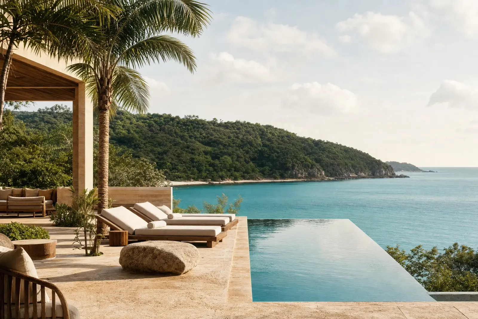 The Sapphire Bay Resort cove at golden hour